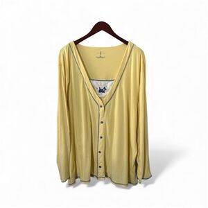 Serenada Sleep Top Womens 3X/26-28 Plus Size Yellow Button Up V Neck Sleepwear